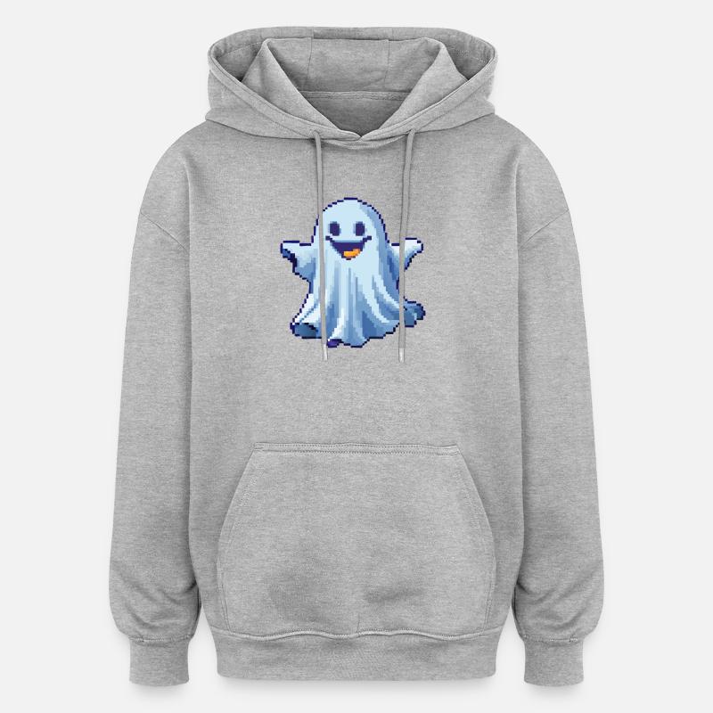 Pixel Ghost: Pixelated Friendly Spirit - Sweat à capuche oversize unisexe - gris chiné