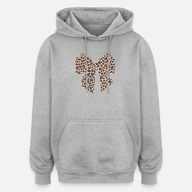 Leopard bow gift idea - Oversized Unisex Hoodie - heather grey