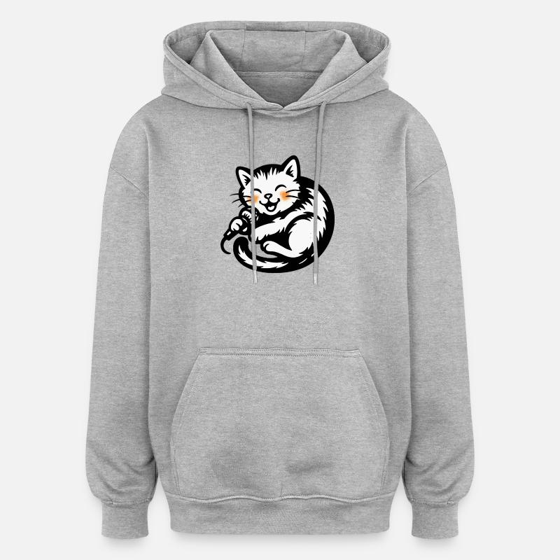 Chanteur chat avec micro - Sweat à capuche oversize unisexe - gris chiné