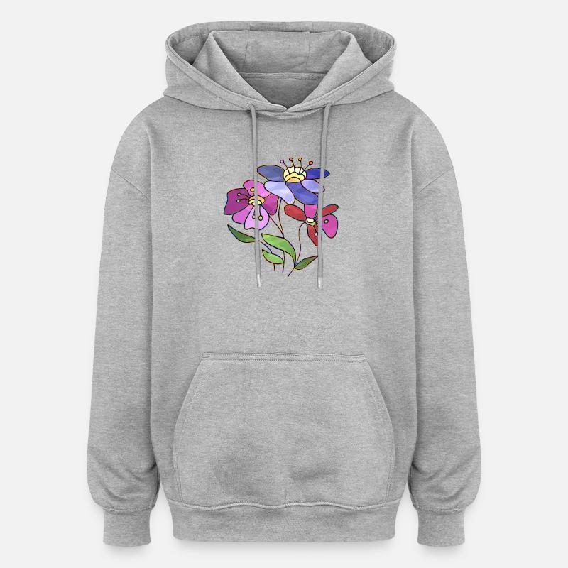 Fleur - Sweat à capuche oversize unisexe - gris chiné