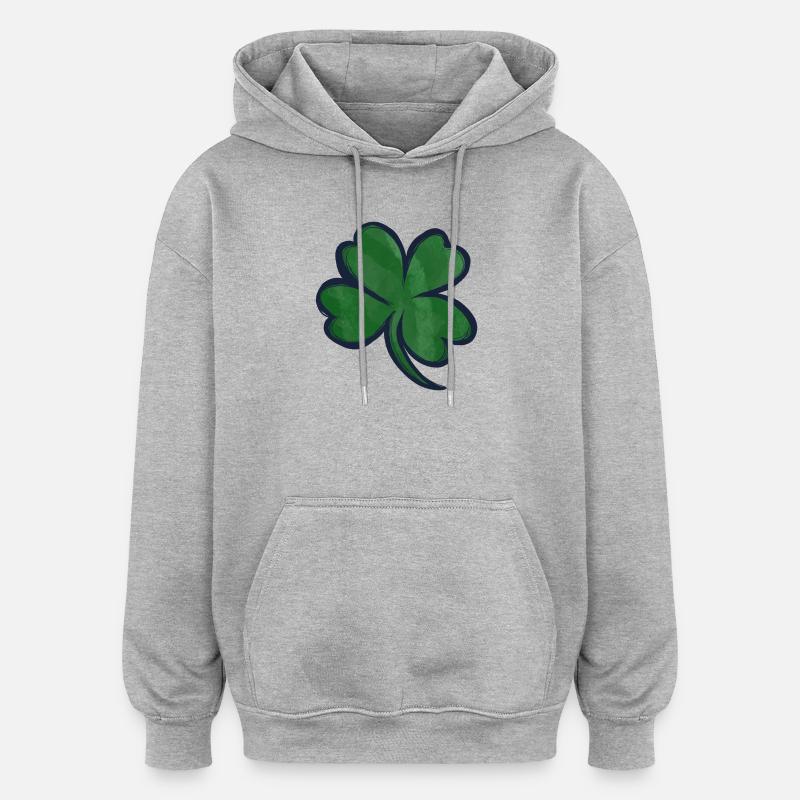 Imprimé trèfle en trèfle aquarelle - Sweat à capuche oversize unisexe - gris chiné