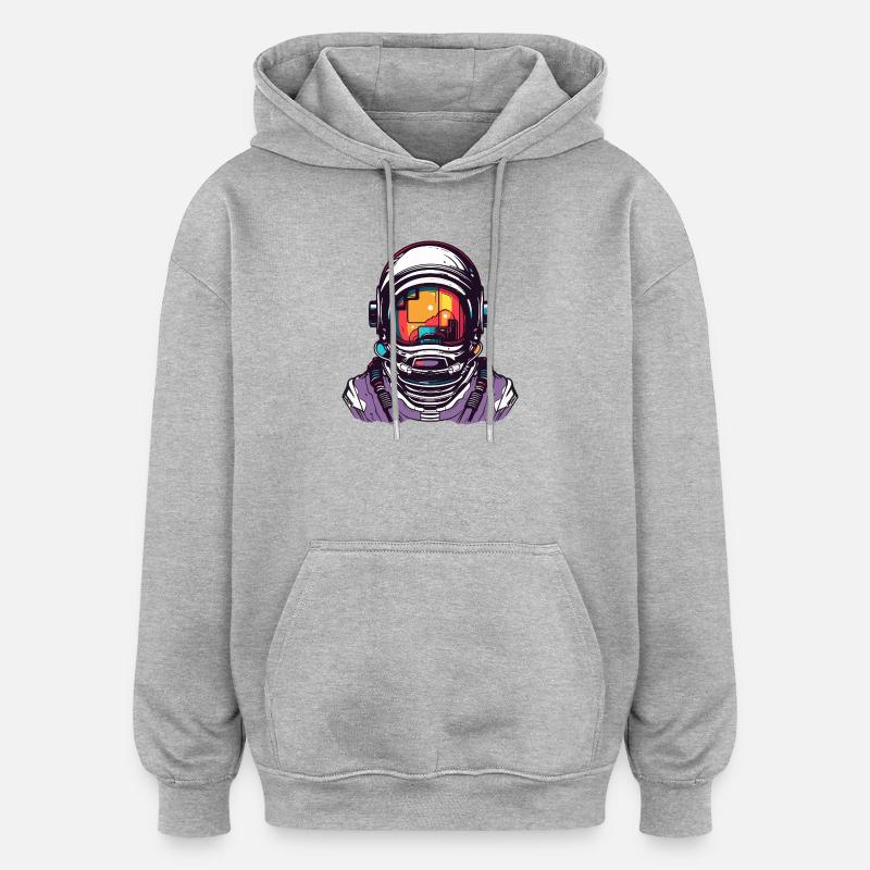 Casque de bande dessinée d’astronaute - Sweat à capuche oversize unisexe - gris chiné