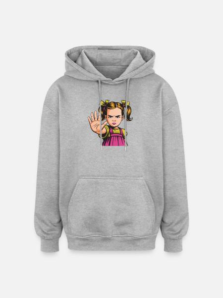 Stop! Wütendes Mädchen Cartoon - Oversized Unisex Hoodie - Grau meliert