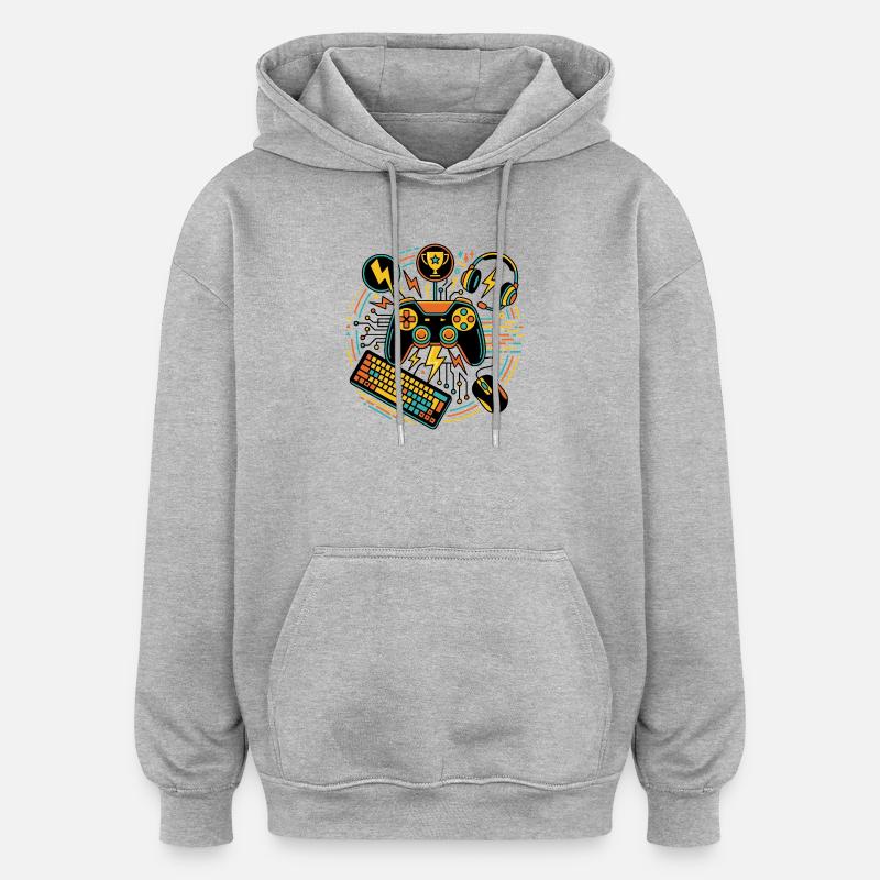 Motif de manette de jeu néon - Sweat à capuche oversize unisexe - gris chiné