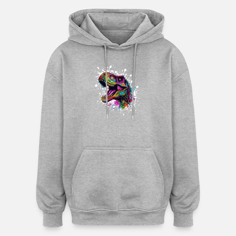 Bunter Dino-Splatter - Oversized Unisex Hoodie - Grau meliert