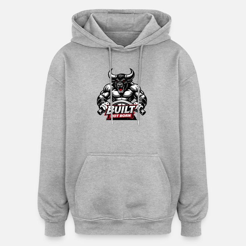 Bodybuilder / Minotaure / Bâti, pas né - Sweat à capuche oversize unisexe - gris chiné