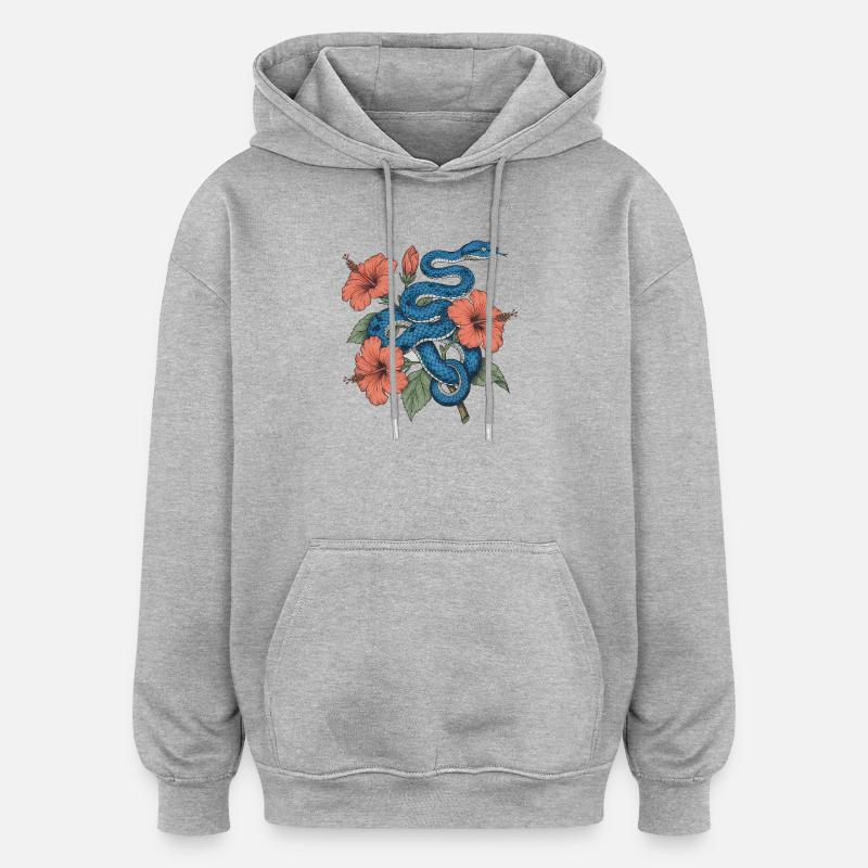 Serpent d’azur au milieu de l’hibiscus - Sweat à capuche oversize unisexe - gris chiné