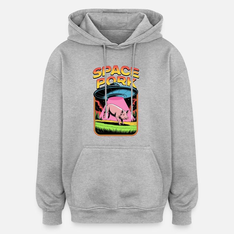 Porc de l’espace - Sweat à capuche oversize unisexe - gris chiné