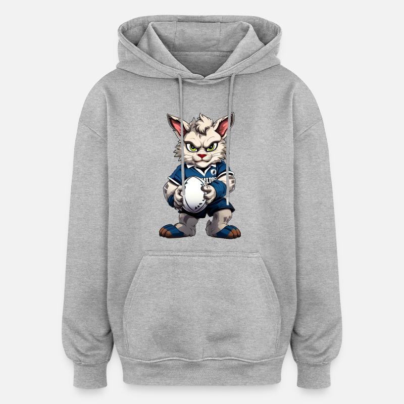 Rugby Cat - Sweat à capuche oversize unisexe - gris chiné