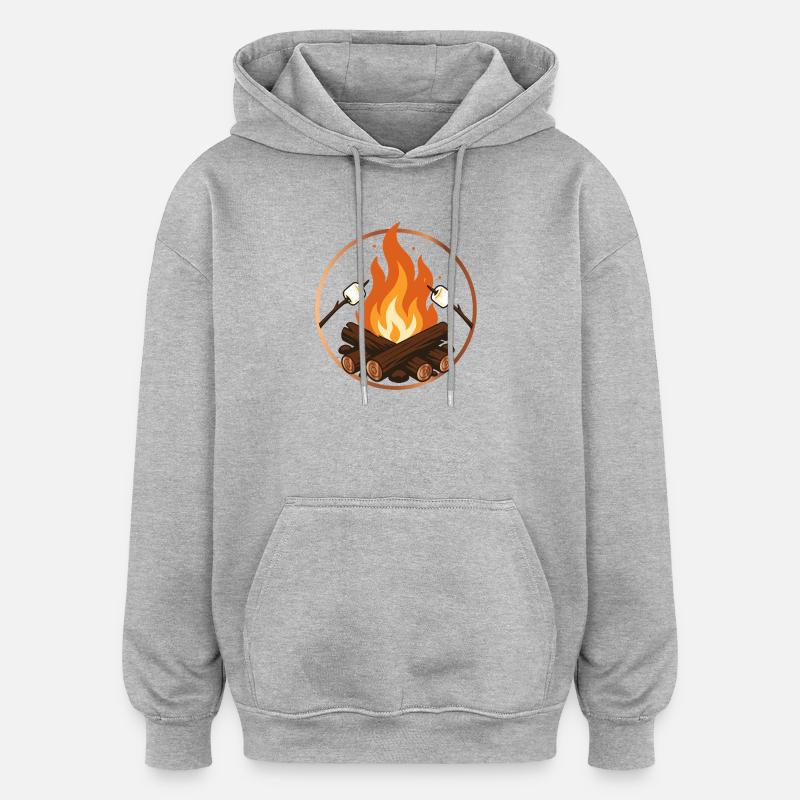 Campfire with Marshmallows Camping Motif - Oversized Unisex Hoodie - heather grey