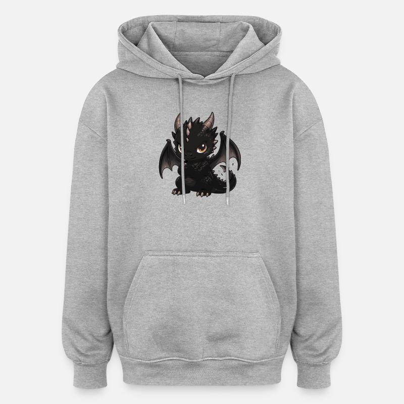 Chibi Dragon Noir aux Ailes - Sweat à capuche oversize unisexe - gris chiné