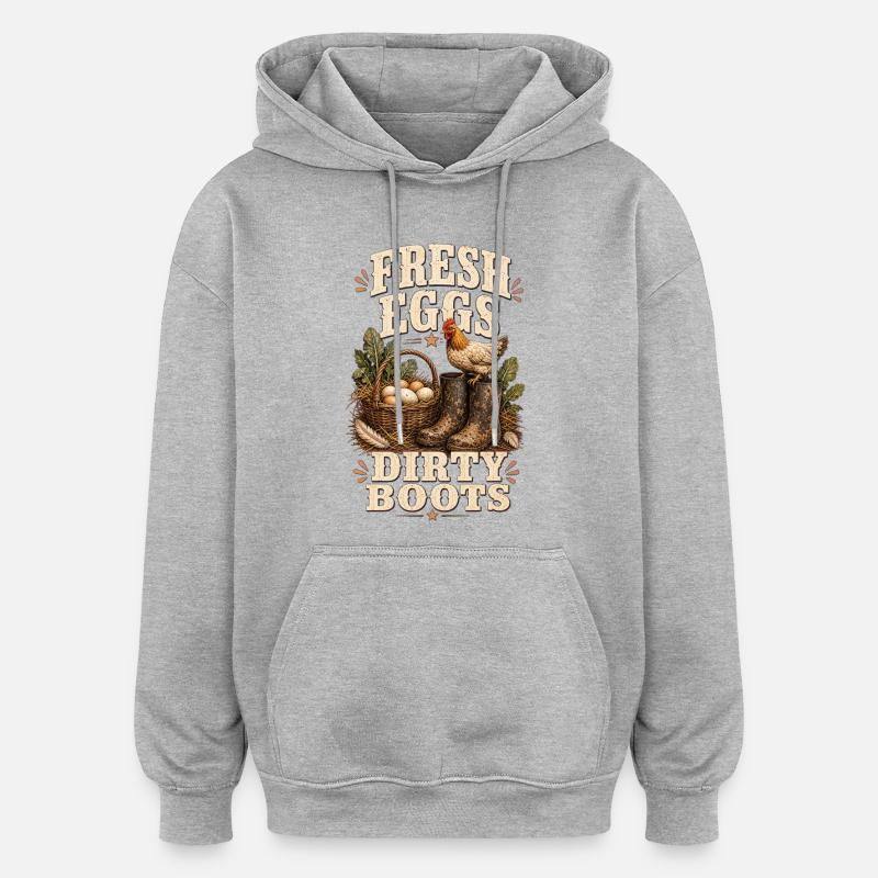FRESH EGGS DIRTY BOOTS - Oversized Unisex Hoodie - Grau meliert