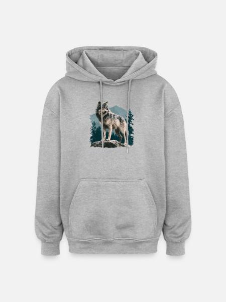 Wolf - Oversized Unisex Hoodie - Grau meliert