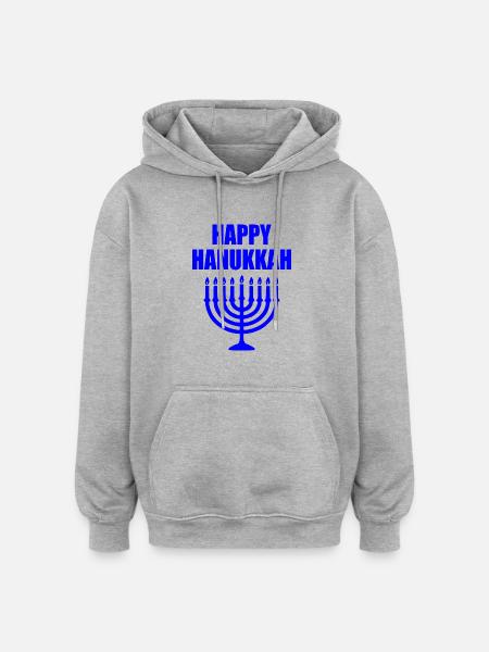 HAPPY HANUKKAH - Oversized Unisex Hoodie - heather grey