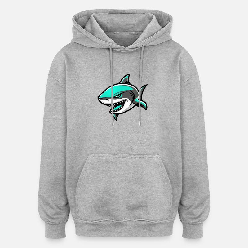 Bande dessinée requin - Sweat à capuche oversize unisexe - gris chiné