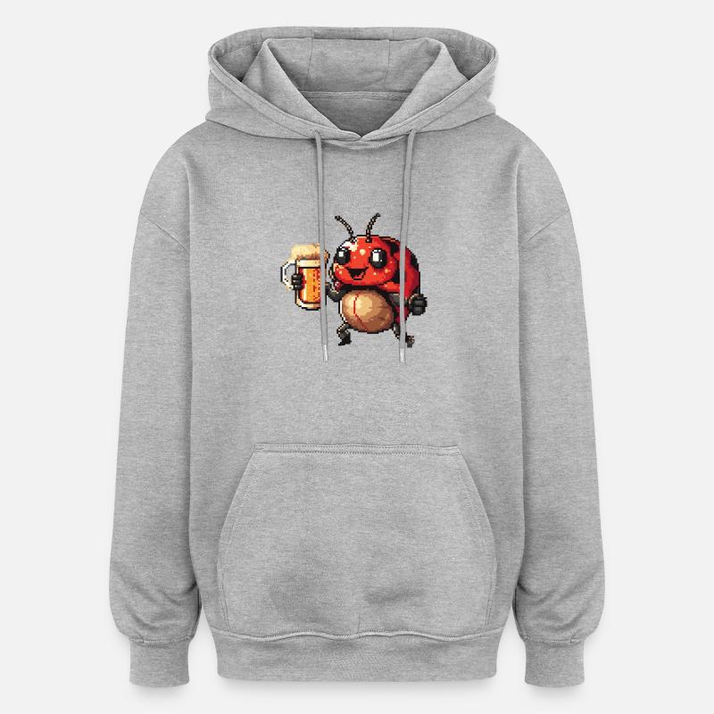 Marienkäfer Pixel Bier - Oversized Unisex Hoodie - Grau meliert