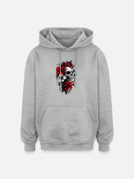 Skull with flowers - Oversized Unisex Hoodie - heather grey