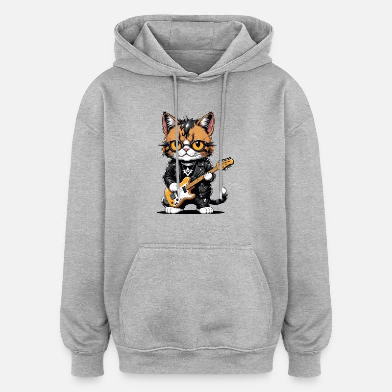 Cat Rocker Cat HardRock Gift - Sweat à capuche oversize unisexe - gris chiné
