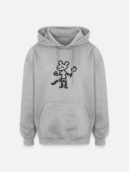 Tennis Mouse - Line - Oversized Unisex Hoodie - heather grey