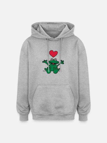 heart_frog_1220113c_b - Oversized Unisex Hoodie - Grau meliert