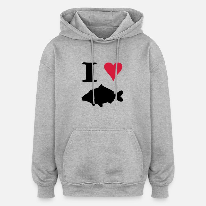 I Love Carp ! - Sweat à capuche oversize unisexe - gris chiné