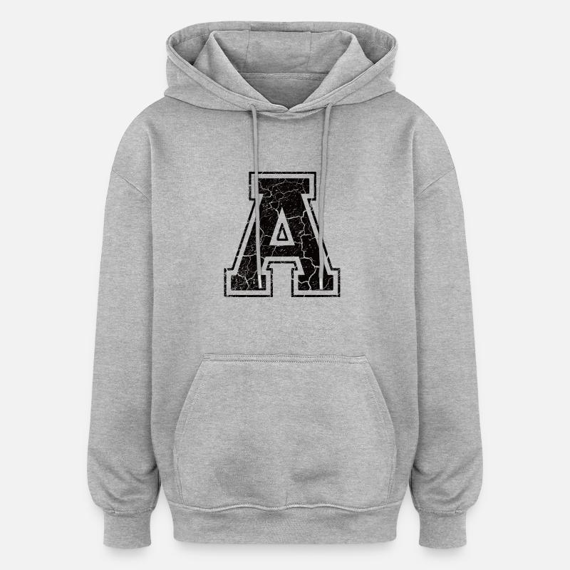 Un caractère A in Grunge-Look - Sweat à capuche oversize unisexe - gris chiné