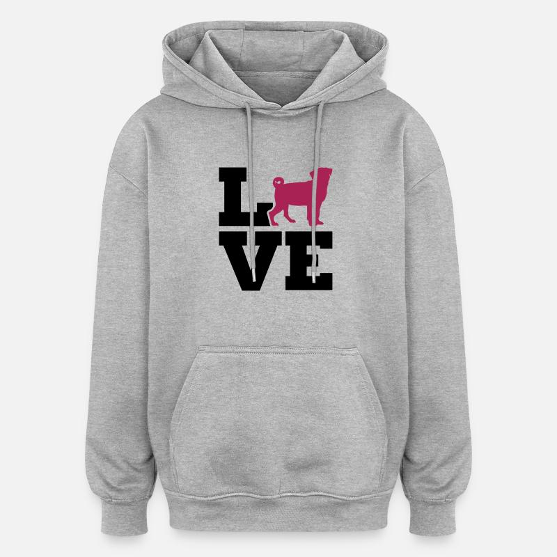 Mops - Oversized Unisex Hoodie - Grau meliert