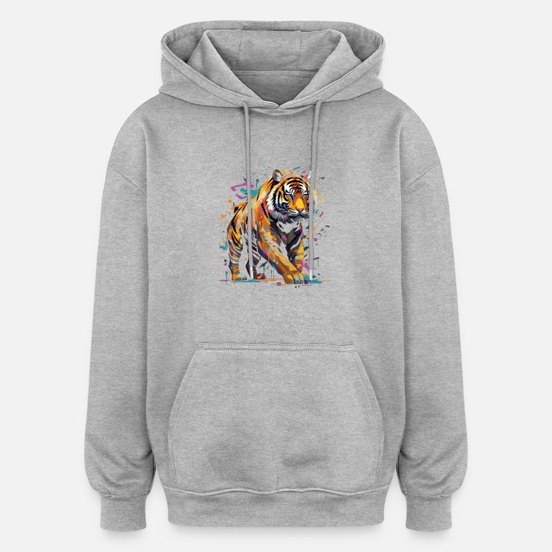 Wütender Tiger. Wut im Graffiti-Stil. - Oversized Unisex Hoodie - Grau meliert