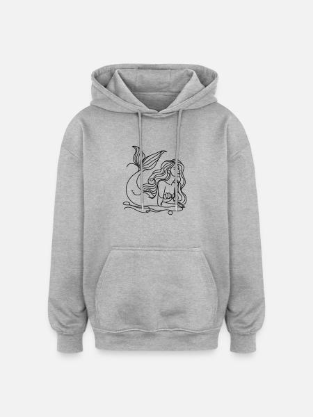 Tegning Havfrue Stregtegning - Oversize unisex hoodie - grå meleret