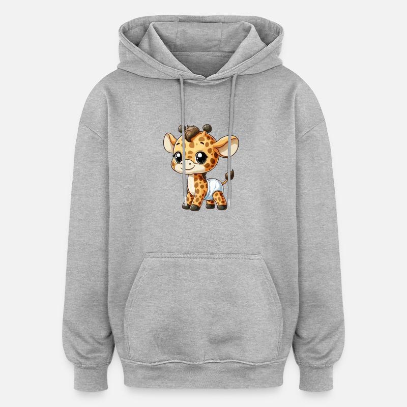 Bébé girafe avec couche - Sweat à capuche oversize unisexe - gris chiné