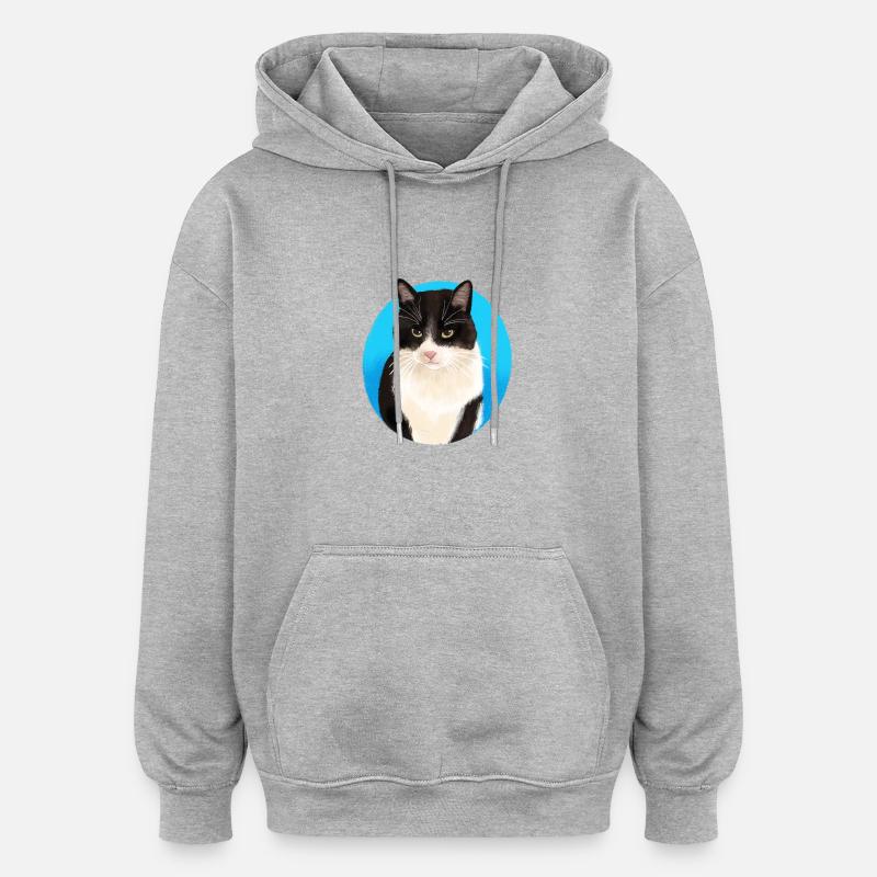 Noir Blanc Chat - Sweat à capuche oversize unisexe - gris chiné