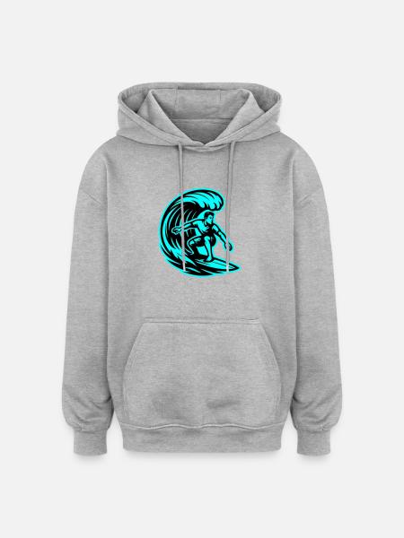 Surfer Wave Surfing - Oversized Unisex Hoodie - heather grey