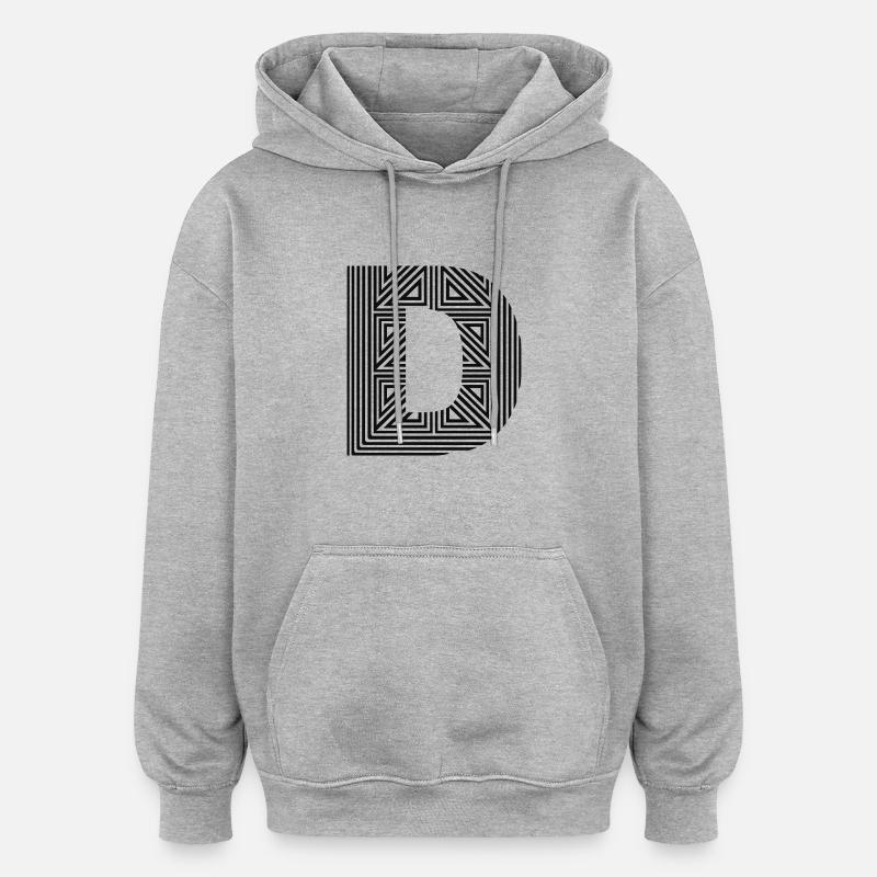 lettre D - Sweat à capuche oversize unisexe - gris chiné