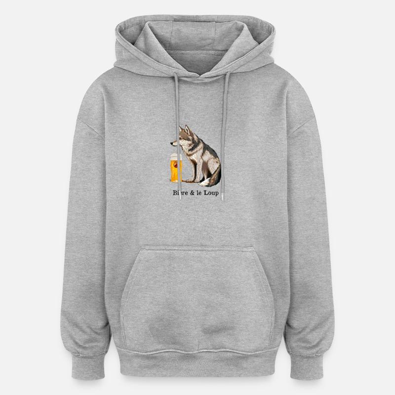 BIÈRE ET LE LOUP ! - Sweat à capuche oversize unisexe - gris chiné