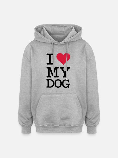 I Love My Dog - Oversized Unisex Hoodie - Grau meliert