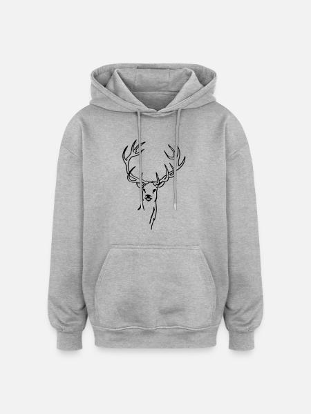 Hirsch - Oversized Unisex Hoodie - Grau meliert