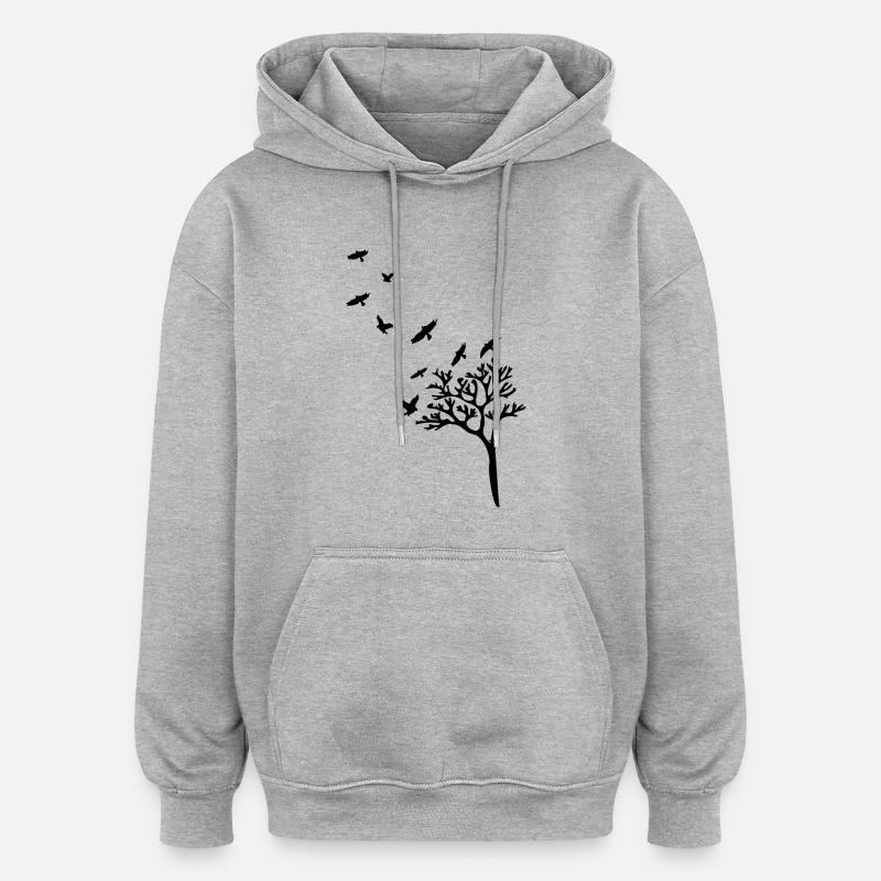trees_birds_shilouette - Sweat à capuche oversize unisexe - gris chiné