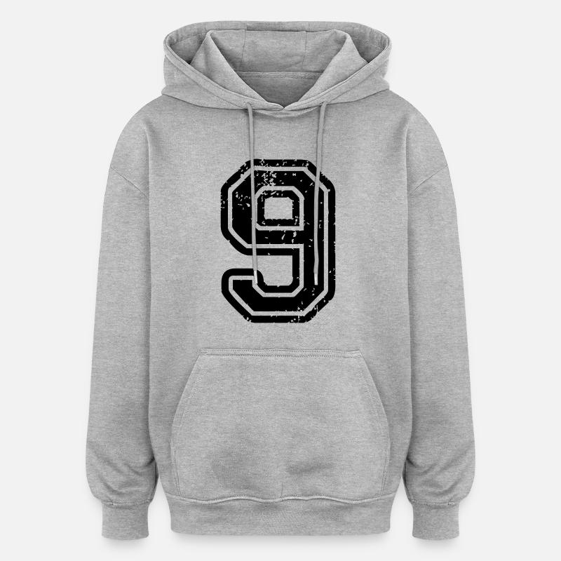 9 - Nummer - Oversized Unisex Hoodie - Grau meliert