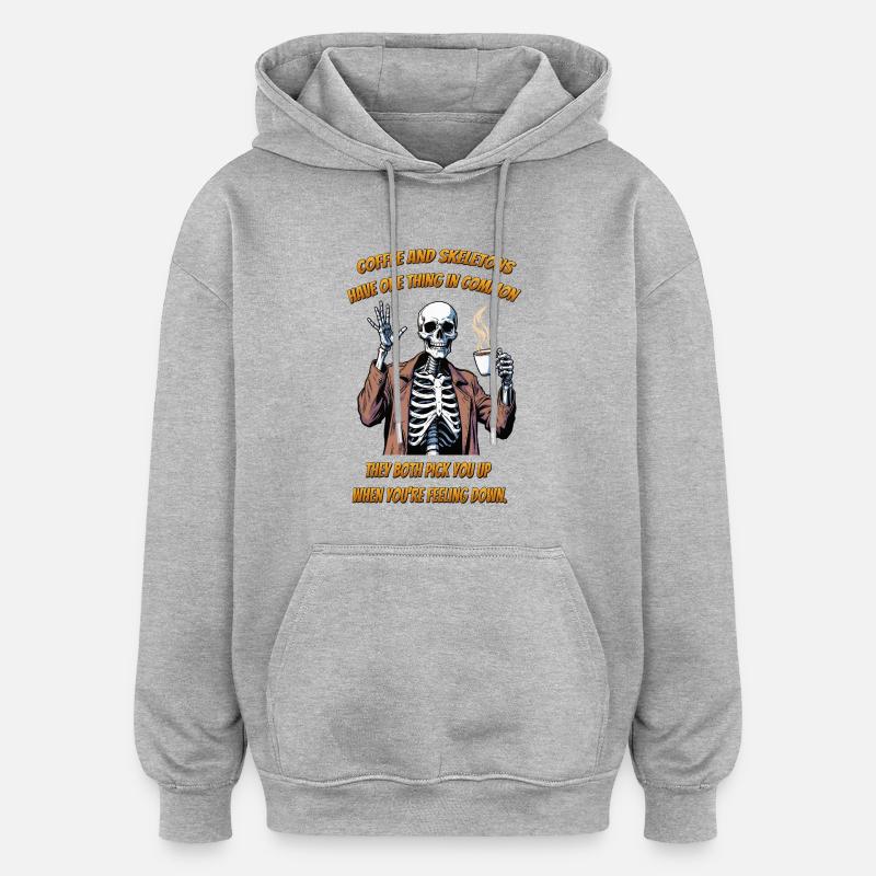 Café squelette - Sweat à capuche oversize unisexe - gris chiné