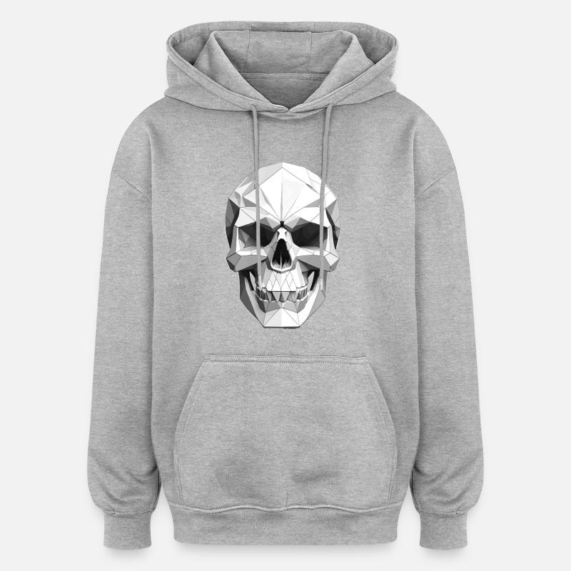 Crâne - Design Low Poly - Sweat à capuche oversize unisexe - gris chiné
