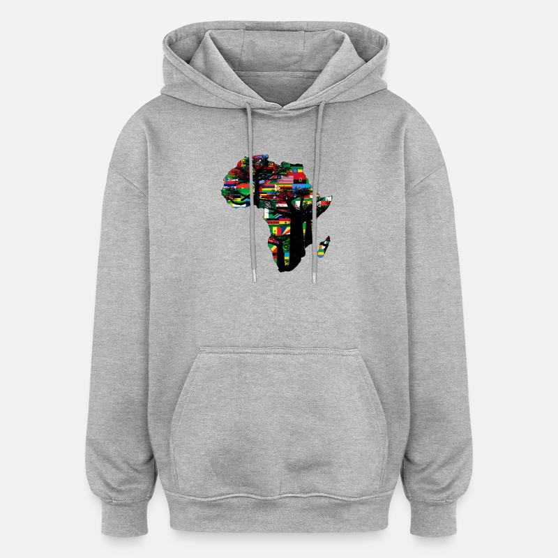 afrique baobab et drapeaux - Sweat à capuche oversize unisexe - gris chiné