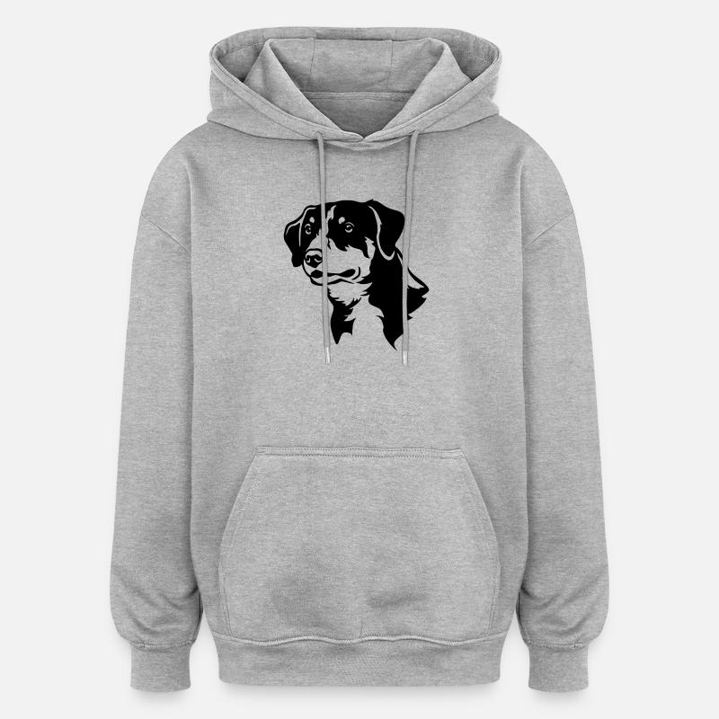 Entlebucher Sennenhund Kopf "Black Edition" - Oversized Unisex Hoodie - Grau meliert