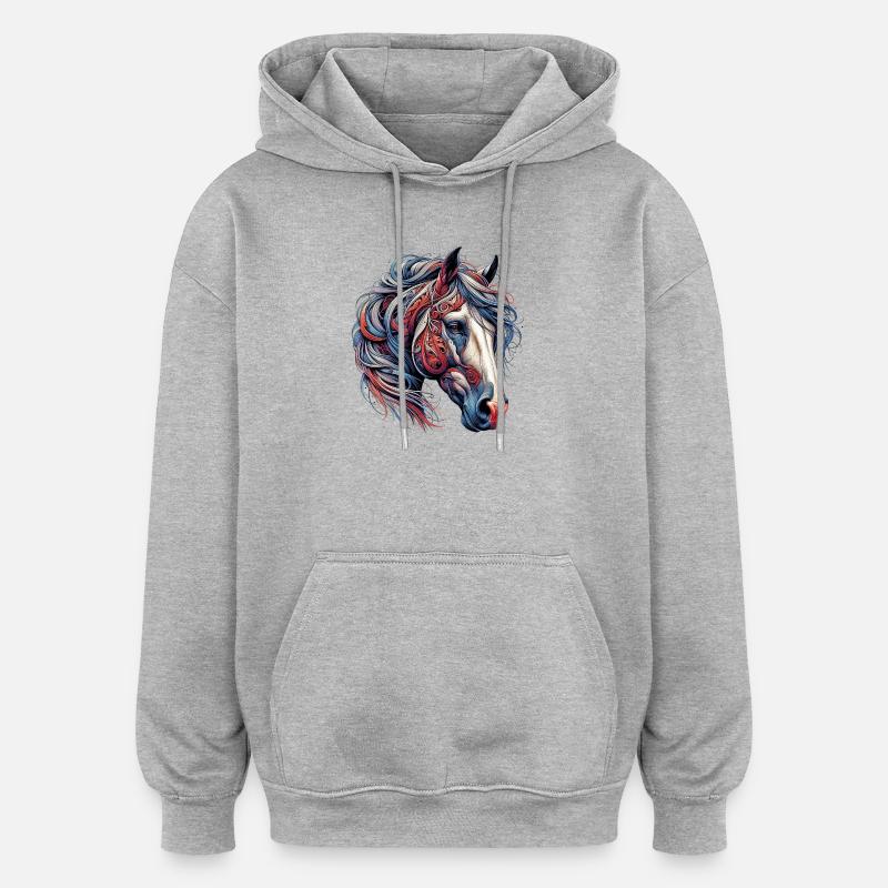Cheval - Sweat à capuche oversize unisexe - gris chiné