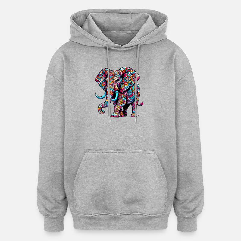 Elefant - Oversized Unisex Hoodie - Grau meliert