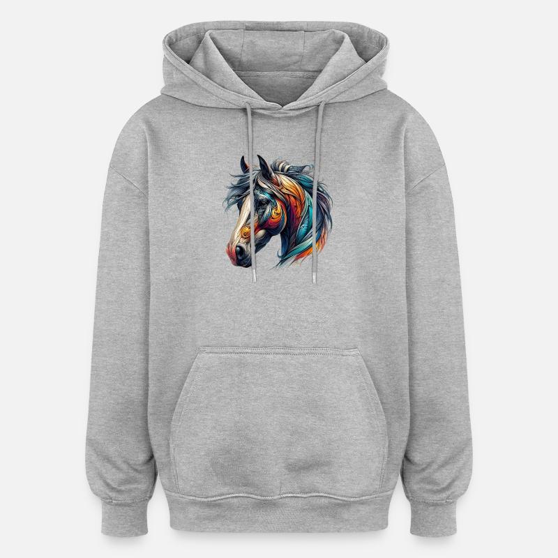 Cheval - Sweat à capuche oversize unisexe - gris chiné