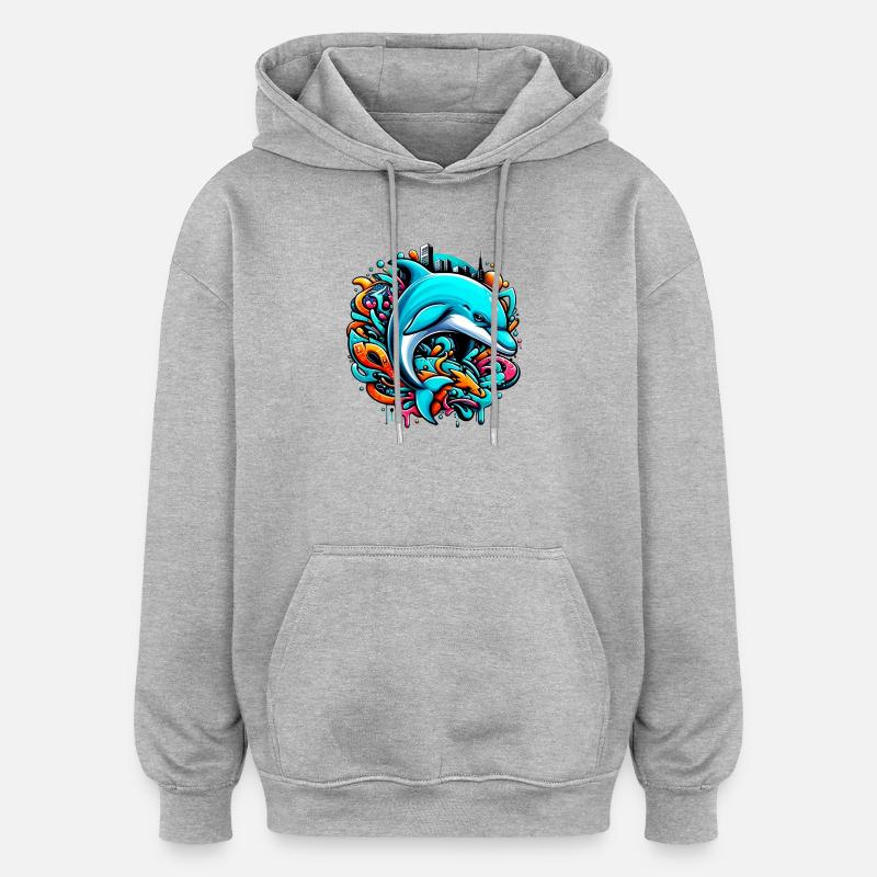 Dauphin - Sweat à capuche oversize unisexe - gris chiné