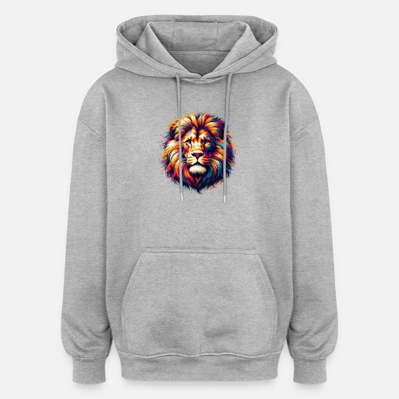 Lion - Sweat à capuche oversize unisexe - gris chiné