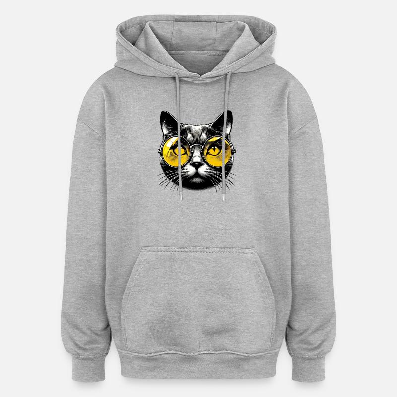 Le Chat avec des lunettes - Sweat à capuche oversize unisexe - gris chiné