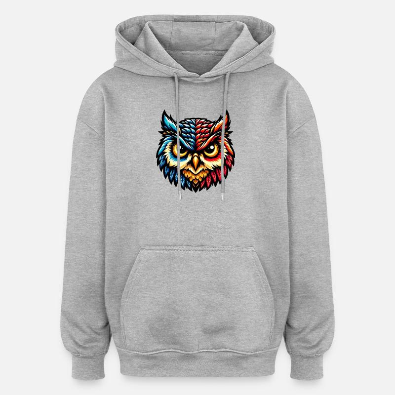 Eule - Oversized Unisex Hoodie - Grau meliert