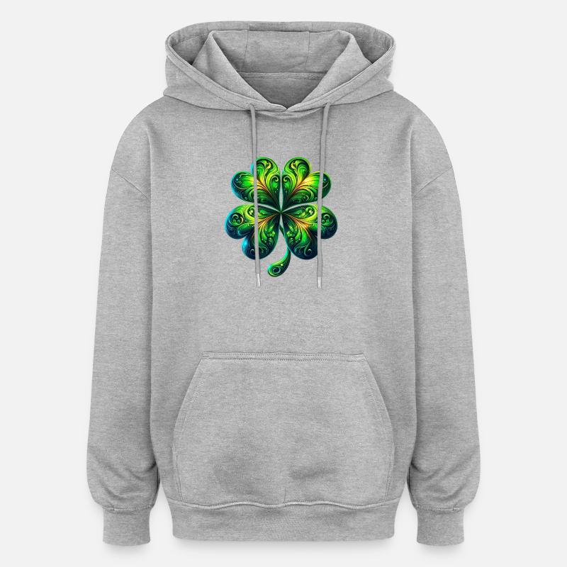 Trèfle à quatre feuilles - Sweat à capuche oversize unisexe - gris chiné